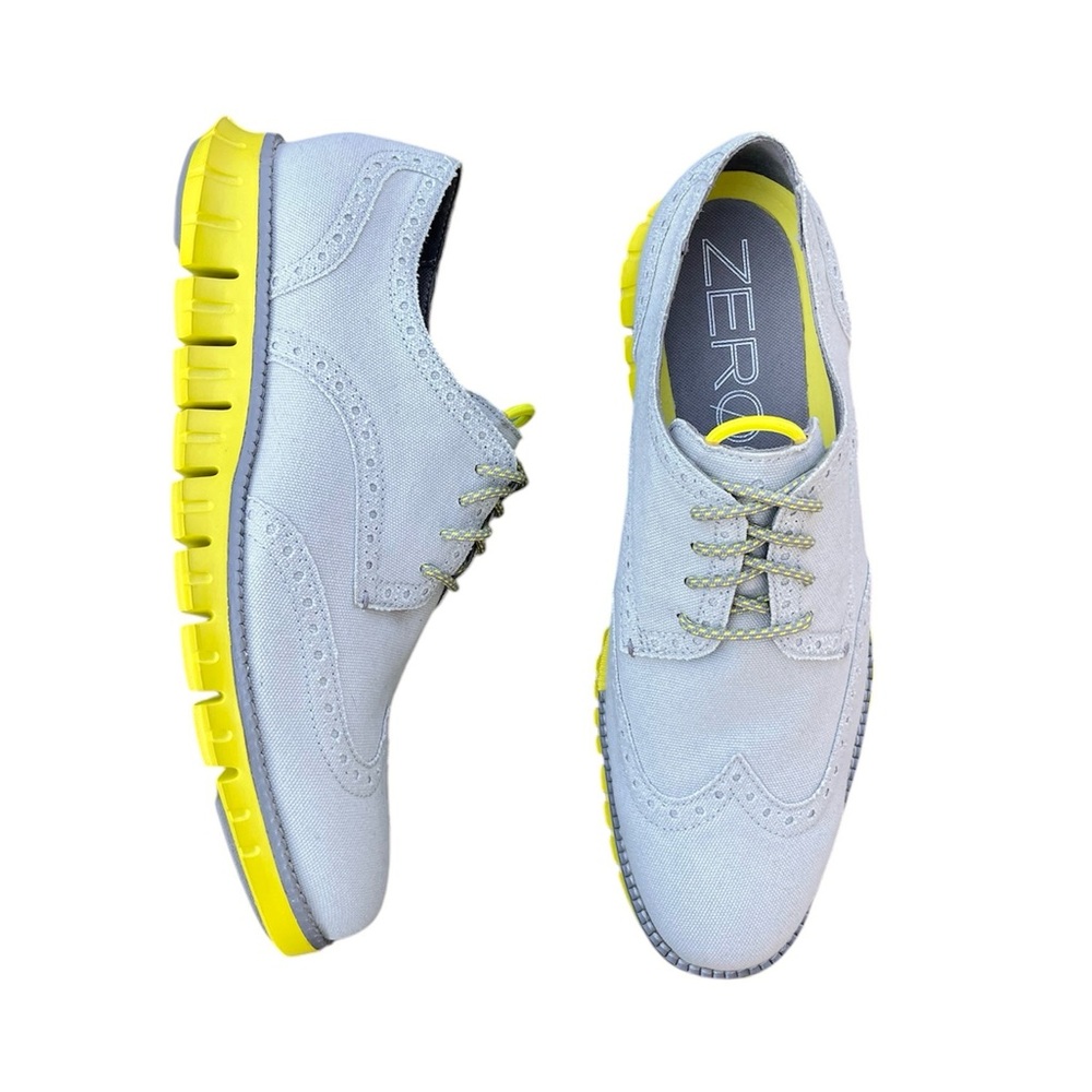 Cole Haan’s Men’s ZEROGRAND Wingtip Oxford Canvas Shoes Size 8 Grey Neon Yellow